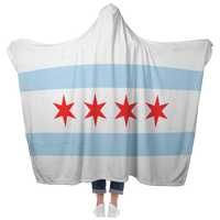 Chicago Flag Hoodie Blanket with Hand Pockets