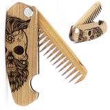 Folding Wooden Beard Comb, Walnut Engraved