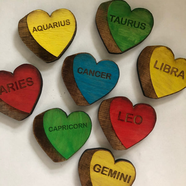 Astrological Sign Wooden Engraved Hearts